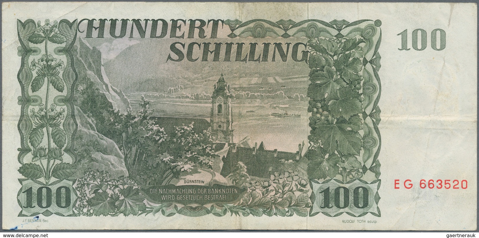 Austria / Österreich: Very nice set with 8 banknotes comprising 10 Schilling 1950 P.128 (F-), 50 Sch