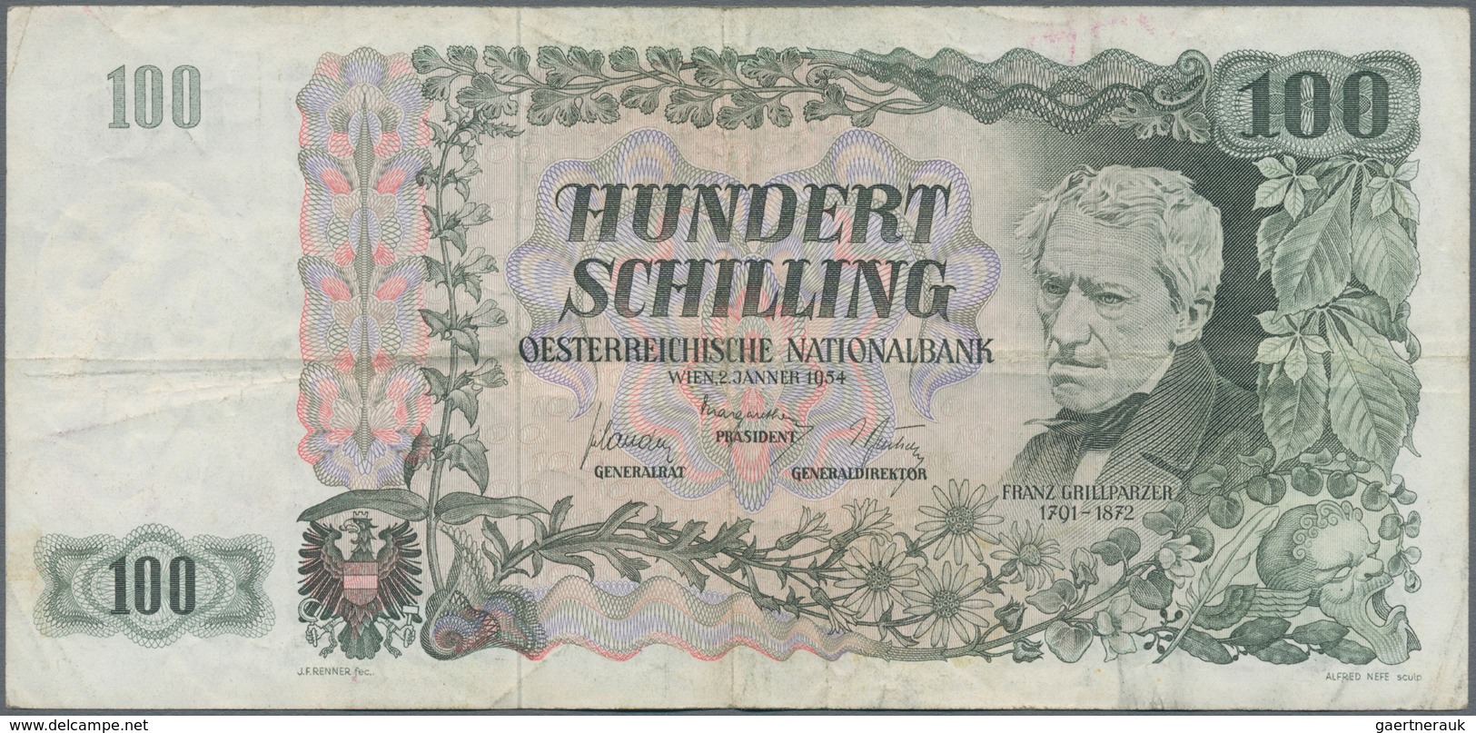 Austria / Österreich: Very nice set with 8 banknotes comprising 10 Schilling 1950 P.128 (F-), 50 Sch