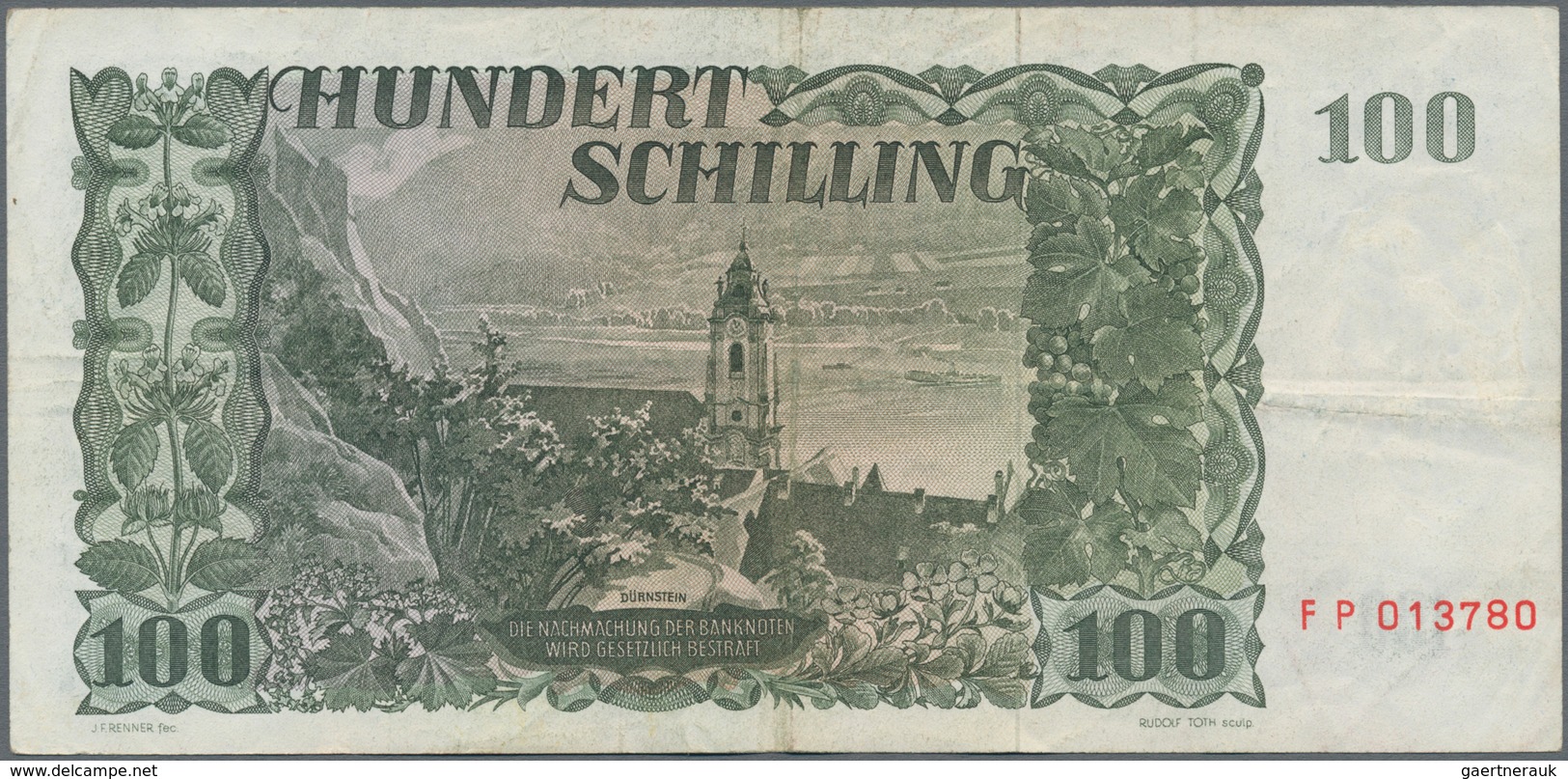 Austria / Österreich: Very nice set with 8 banknotes comprising 10 Schilling 1950 P.128 (F-), 50 Sch