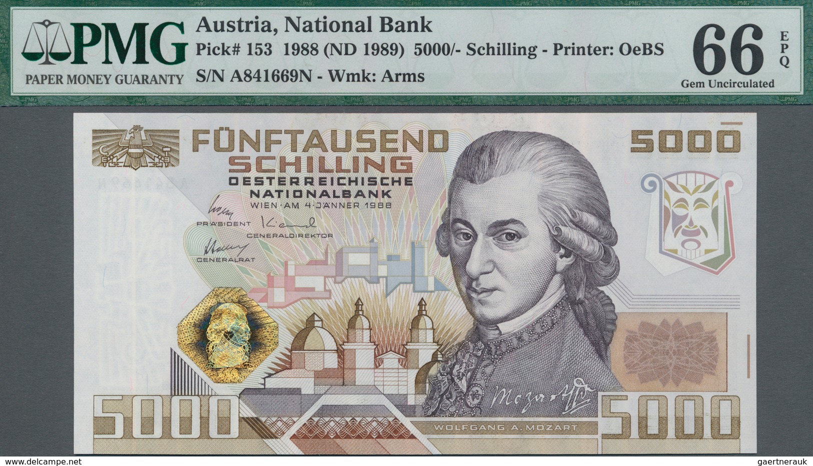 Austria / Österreich: Oesterreichische Nationalbank 5000 Schilling 1988 With Portrait Of Wolfgang Am - Autriche
