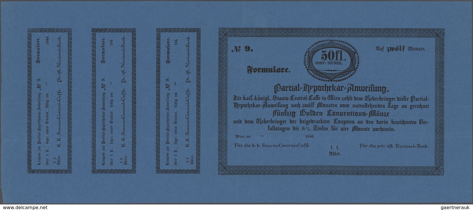Austria / Österreich: Partial-Hypothekar-Anweisung, 50 Gulden 1848 Formular With 3 Cupons Of 1 Gulde - Oesterreich