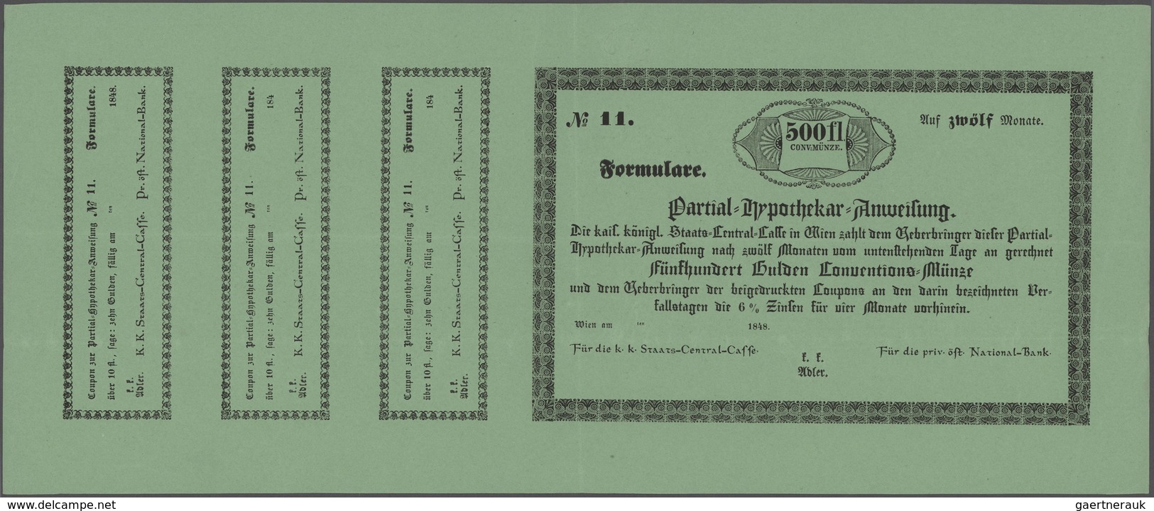 Austria / Österreich: Partial-Hypothekar-Anweisung, 500 Gulden 1848 Formular With 3 Cupons Of 10 Gul - Autriche