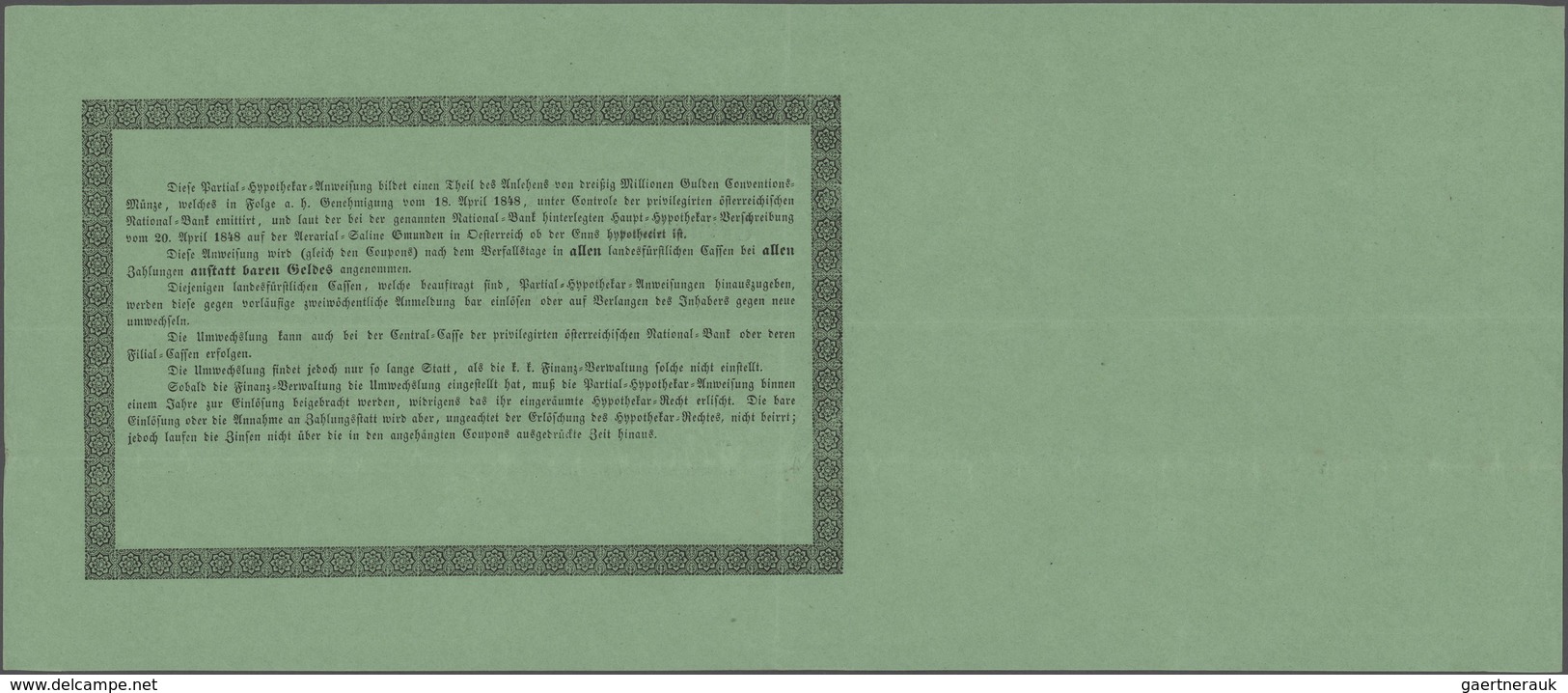 Austria / Österreich: Partial-Hypothekar-Anweisung, 500 Gulden 1848 Formular With 3 Cupons Of 10 Gul - Austria