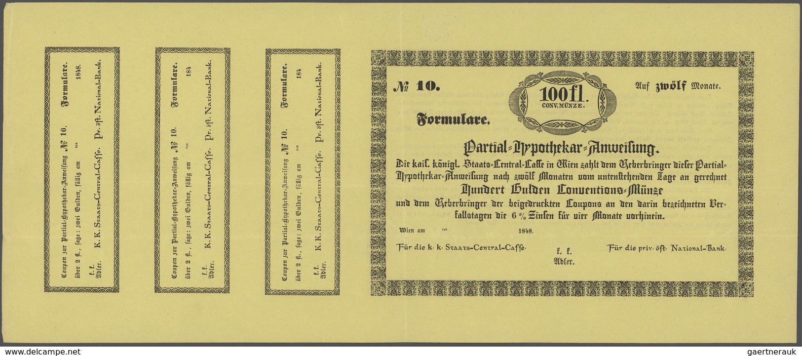 Austria / Österreich: Partial-Hypothekar-Anweisung, 100 Gulden 1848 Formular With 3 Cupons Of 2 Guld - Oesterreich