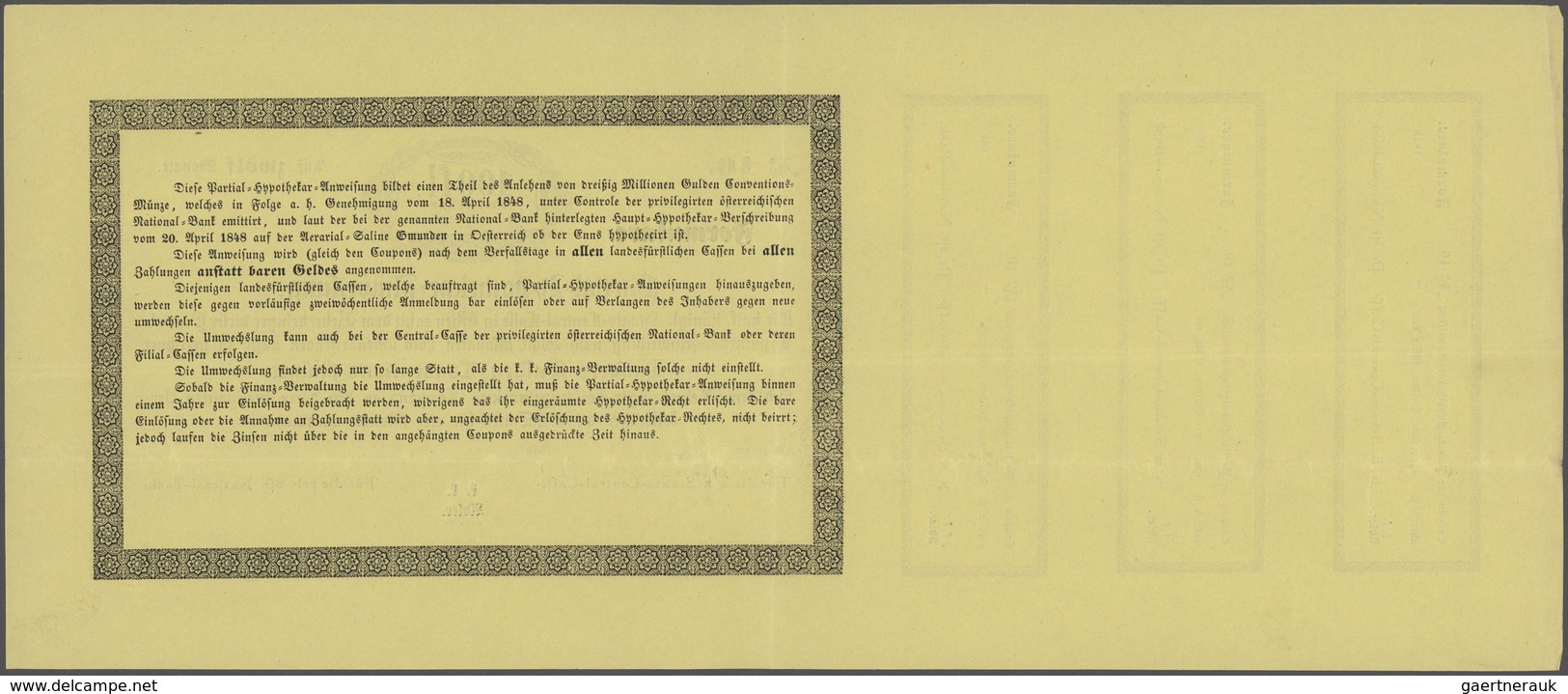 Austria / Österreich: Partial-Hypothekar-Anweisung, 100 Gulden 1848 Formular With 3 Cupons Of 2 Guld - Oesterreich