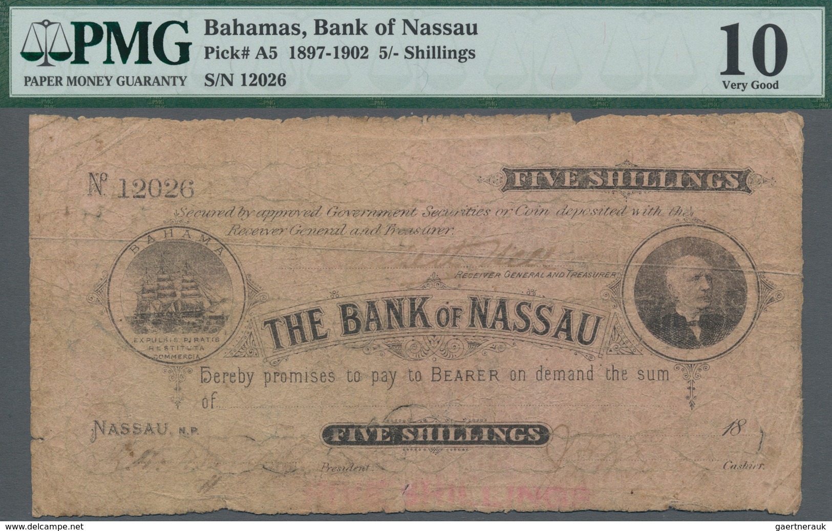 Bahamas: Bank Of Nassau 5 Shillings 1897, P.A5, Extraordinary Rare And Seldom Offered Banknote Of Th - Bahamas