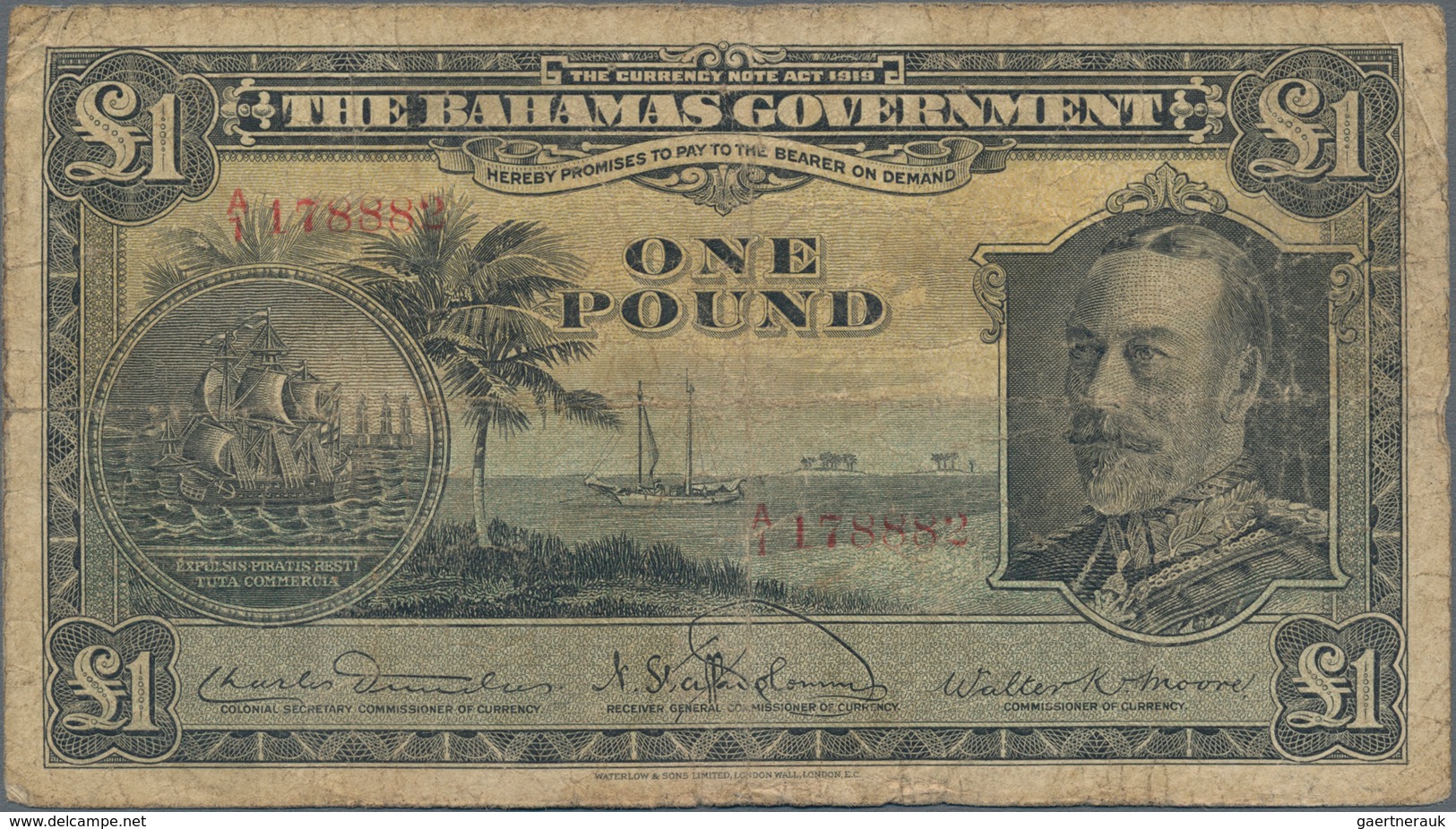 Bahamas: 1 Pound L.1919, P.7, Small Border Tears At Left, Toned Paper And Several Tiny Pinholes. Con - Bahamas