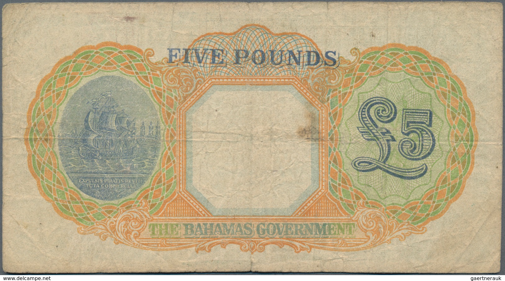 Bahamas: The Bahamas Government 5 Pounds L.1936, P.12, Toned Paper With Tiny Margin Splits, Conditio - Bahamas