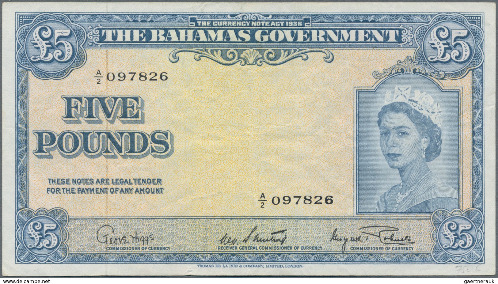 Bahamas: 5 Pounds L.1936, P.16d, Great Original Shape With Strong Paper And Bright Colors, Some Soft - Bahamas