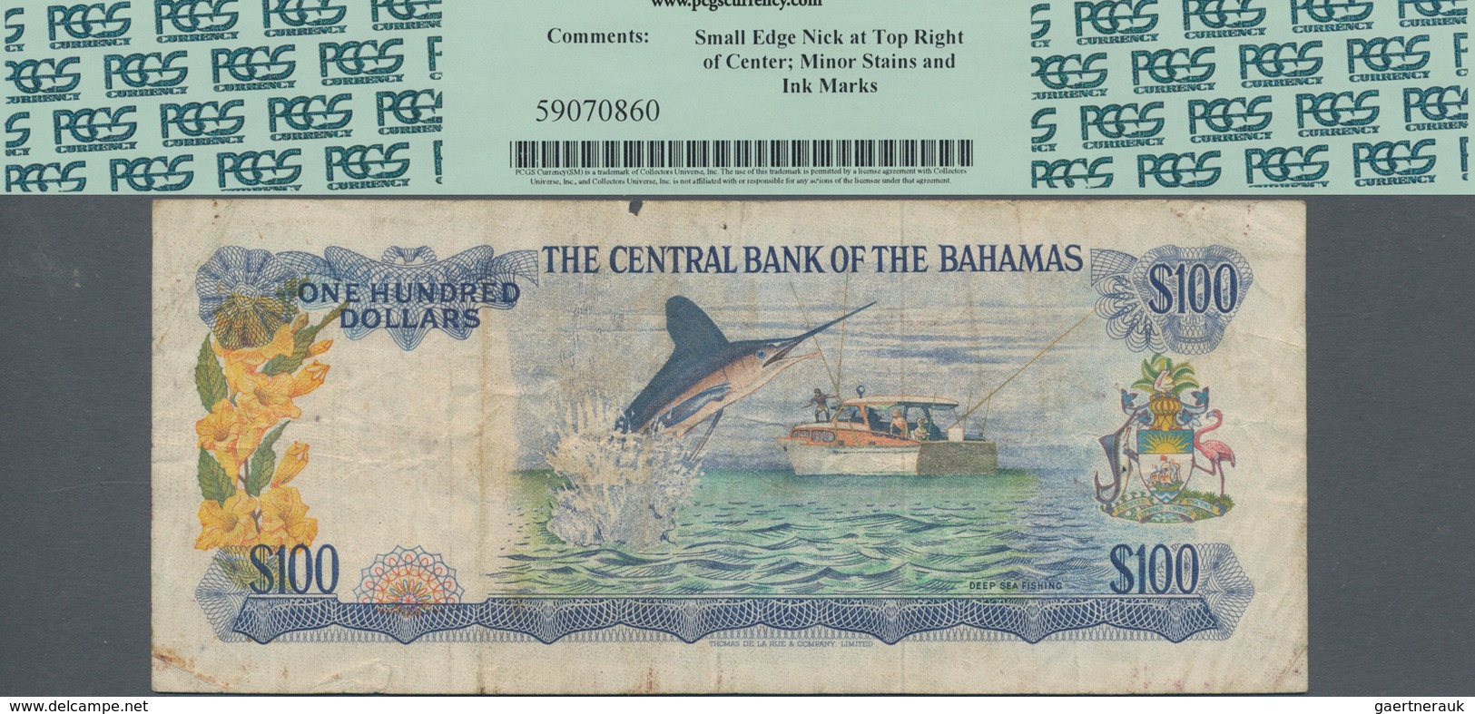 Bahamas:  The Central Bank Of The Bahamas 100 Dollars L.1974 With Signature W.C. Allen, P.41b, Highe - Bahamas