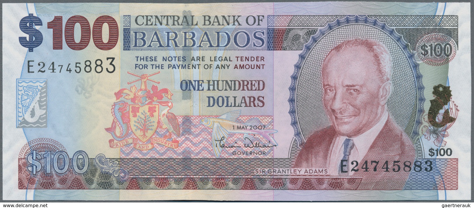 Barbados: Pair Of The 100 Dollars 2007, One With Signature Williams And One With Signature Worrell, - Barbades