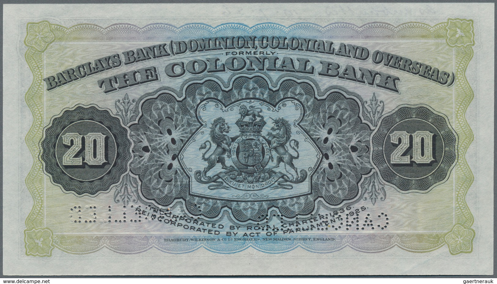 Barbados: Barclays Bank (Dominion, Colonial And Overseas) Formerly The Colonial Bank 20 Dollars 1920 - Barbados (Barbuda)