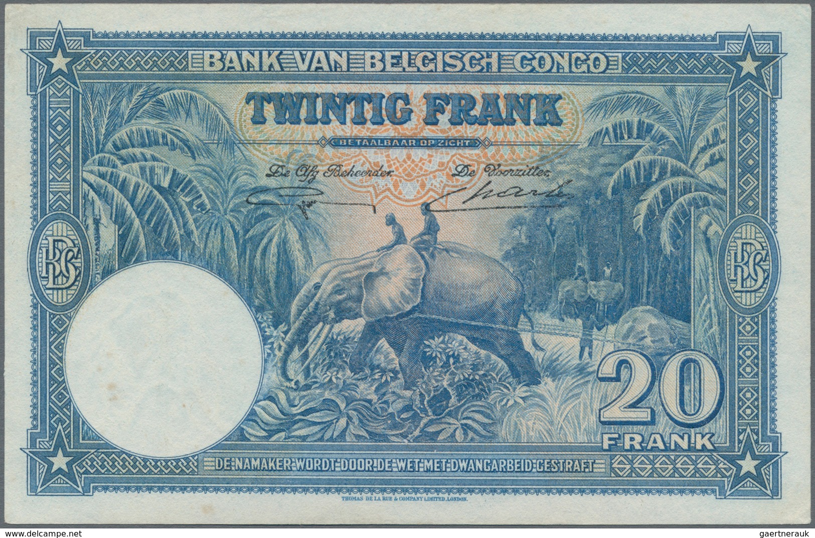 Belgian Congo / Belgisch Kongo: Banque Du Congo Belge 20 Francs 1946, P.15E, Highly Rare Note In Gre - Ohne Zuordnung