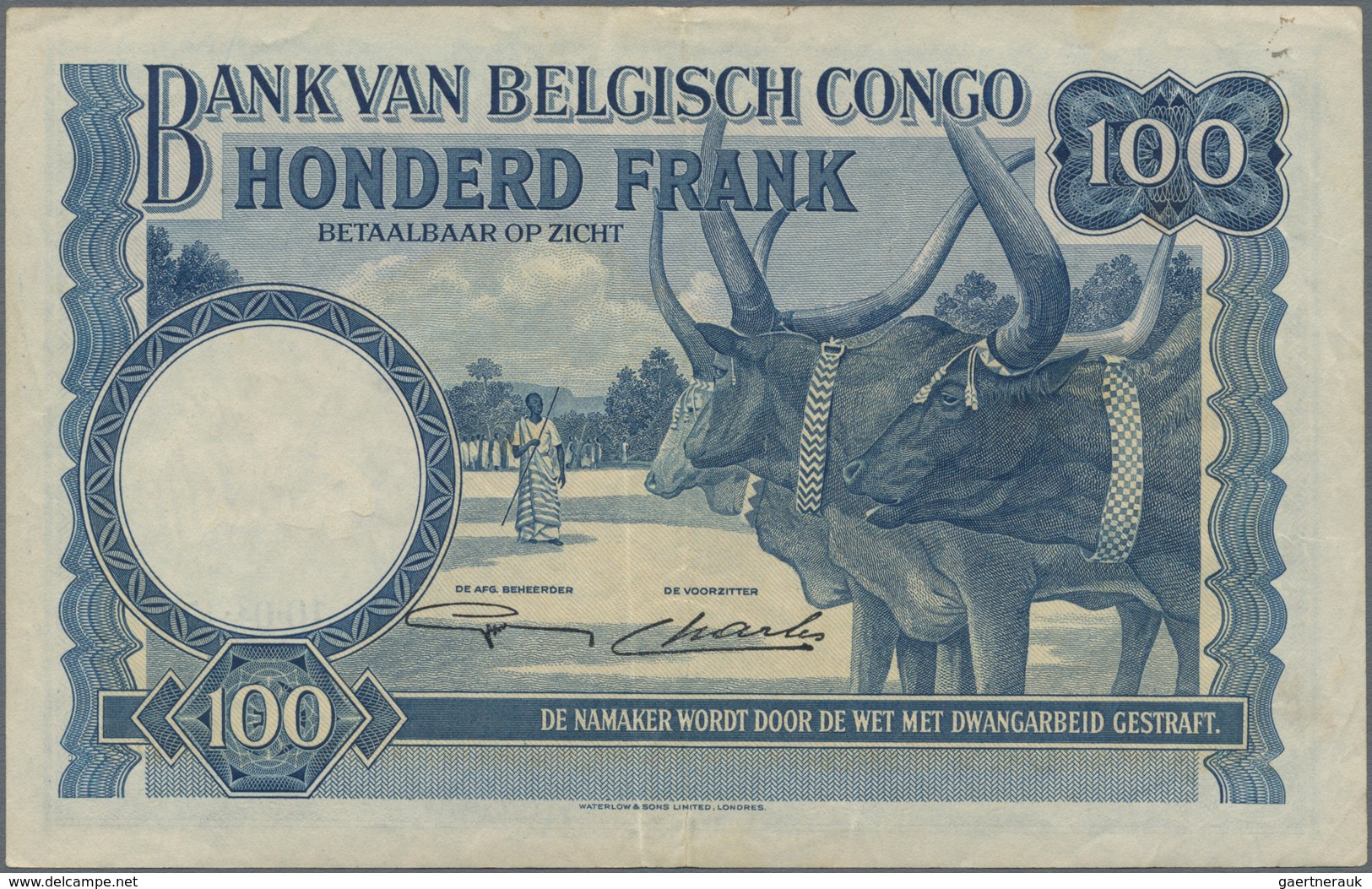 Belgian Congo / Belgisch Kongo: Banque Du Congo Belge 100 Francs 1947, P.17c, Very Nice Original Sha - Ohne Zuordnung