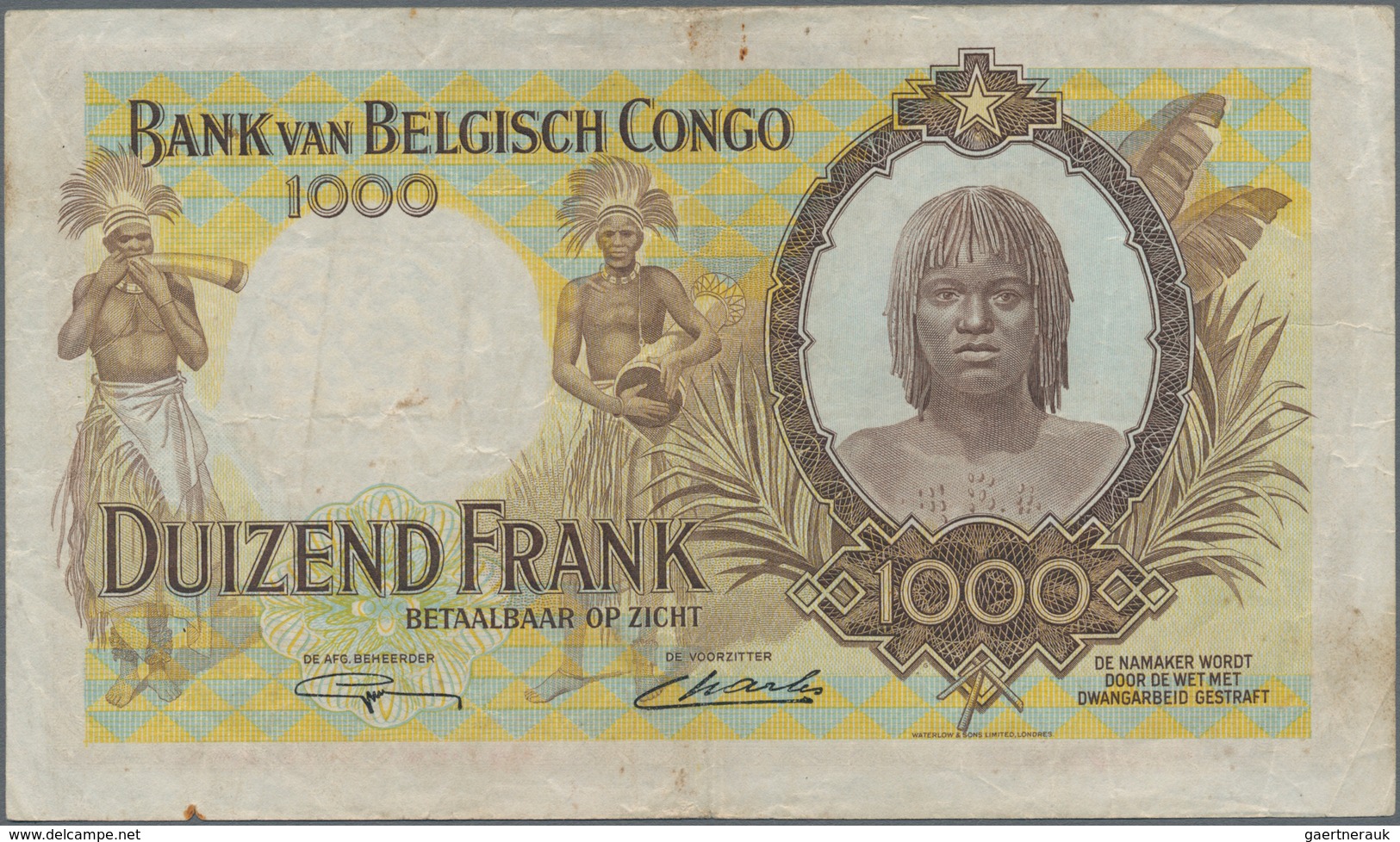 Belgian Congo / Belgisch Kongo: 1000 Francs 1947, P.19a, Great And Highly Rare Banknote, Rusty Spot - Unclassified