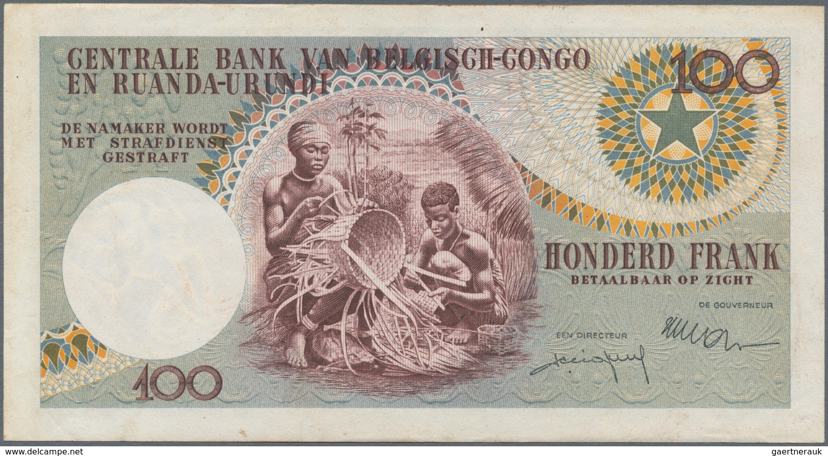 Belgian Congo / Belgisch Kongo: 100 Francs 1957, P.33b, Just One Vertical Fold At Right And A Few Mi - Non Classés