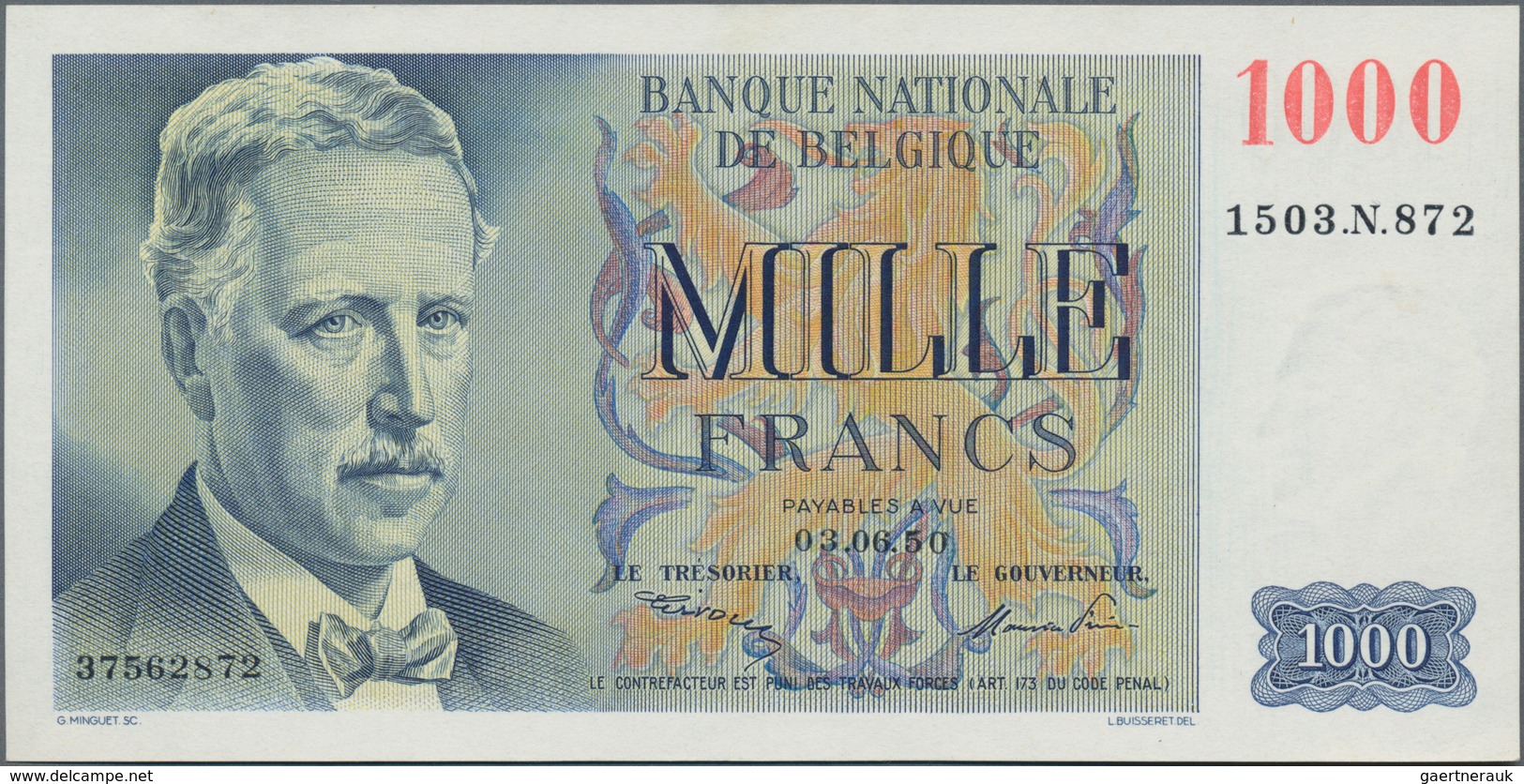 Belgium / Belgien: Pair With 1000 Francs 1950 And 100 Francs 1966, P.131, 134a, Both In UNC Conditio - Other & Unclassified