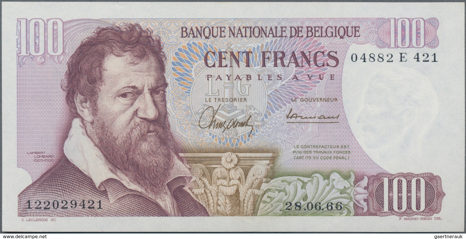 Belgium / Belgien: Pair With 1000 Francs 1950 And 100 Francs 1966, P.131, 134a, Both In UNC Conditio - Autres & Non Classés