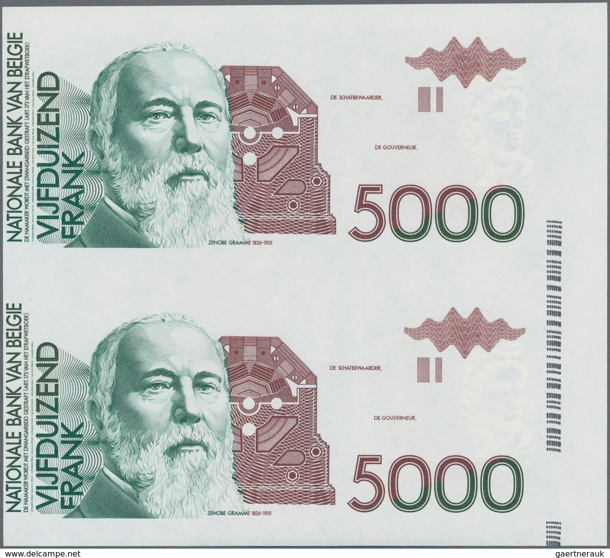 Belgium / Belgien: Nationale Bank Van Belgie 3 Uncut Pairs With Progressive Proofs For The 5000 Fran - Other & Unclassified