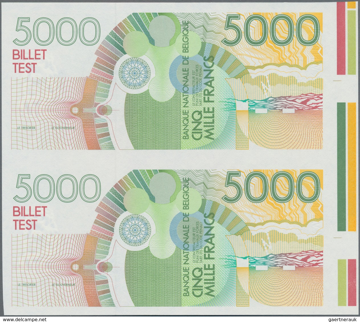 Belgium / Belgien: Nationale Bank Van Belgie 3 Uncut Pairs With Progressive Proofs For The 5000 Fran - Sonstige & Ohne Zuordnung