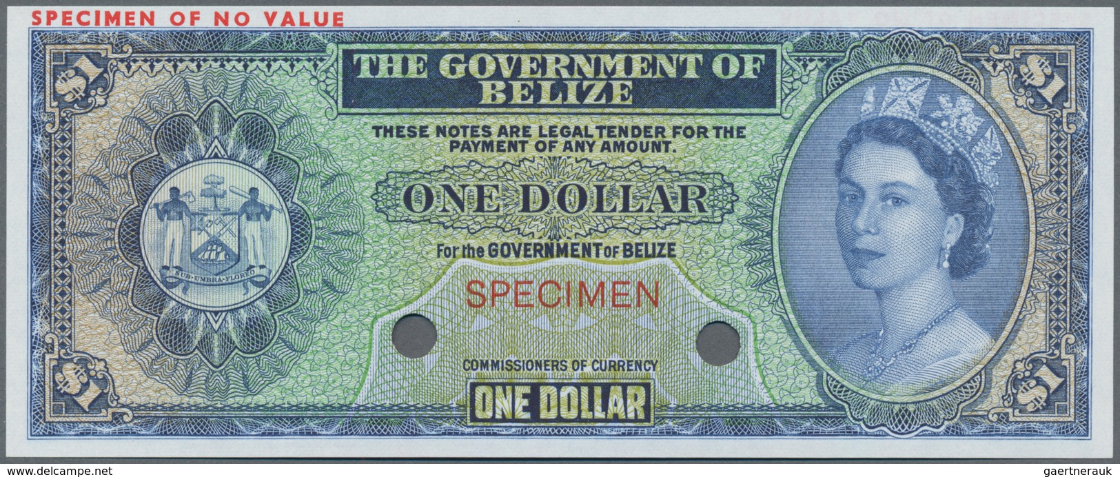 Belize: The Government Of Belize 1 Dollar 1974-76 Color Trial SPECIMEN In Blue Instead Of Green Colo - Belize