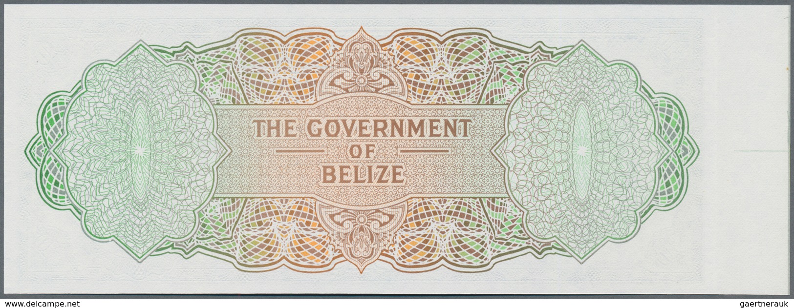 Belize: The Government Of Belize 10 Dollars 1974-76 SPECIMEN Proof, P.36p With A Small Border Piece - Belize