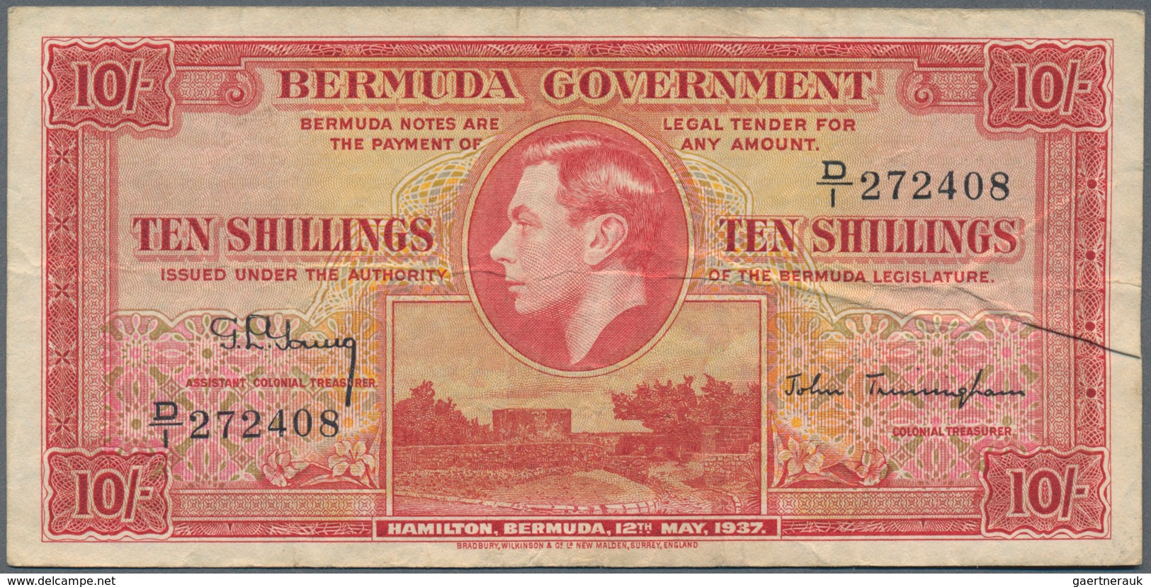 Bermuda: Government Of Bermuda 10 Shillings 1937, P.10b, Still Nice With Lightly Toned Paper And A F - Bermudas