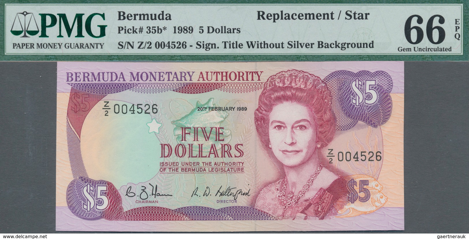 Bermuda: Group Of 5 Banknotes 5 Dollars 1989 REPLACEMENT, P.35b With Prefix "Z" In UNC Condition, Al - Bermudes