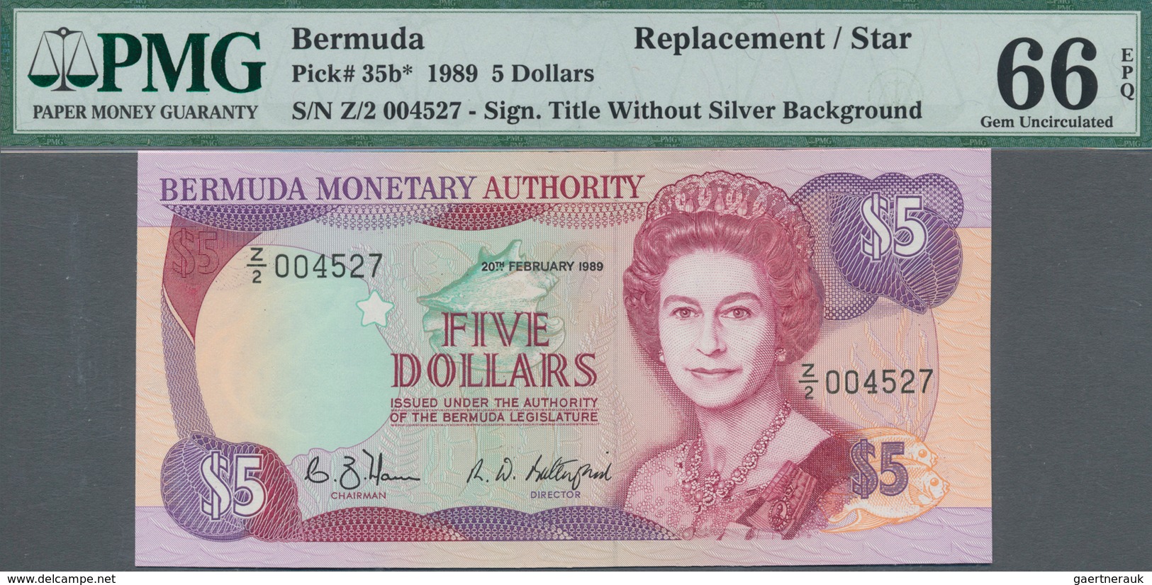 Bermuda: Group of 5 banknotes 5 Dollars 1989 REPLACEMENT, P.35b with prefix "Z" in UNC condition, al