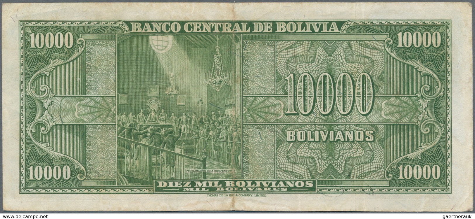 Bolivia / Bolivien: 10.000 Bolivares 1945, P.146, Lightly Stained Paper With A Few Folds. Condition: - Bolivie