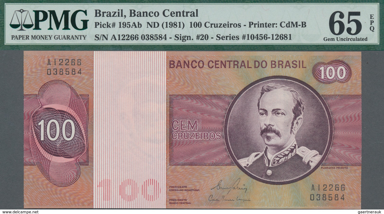 Brazil / Brasilien: Banco Central Do Brasil 100 Cruzeiros ND(1981), P.195Ab, PMG 65 Gem Uncirculated - Brasilien