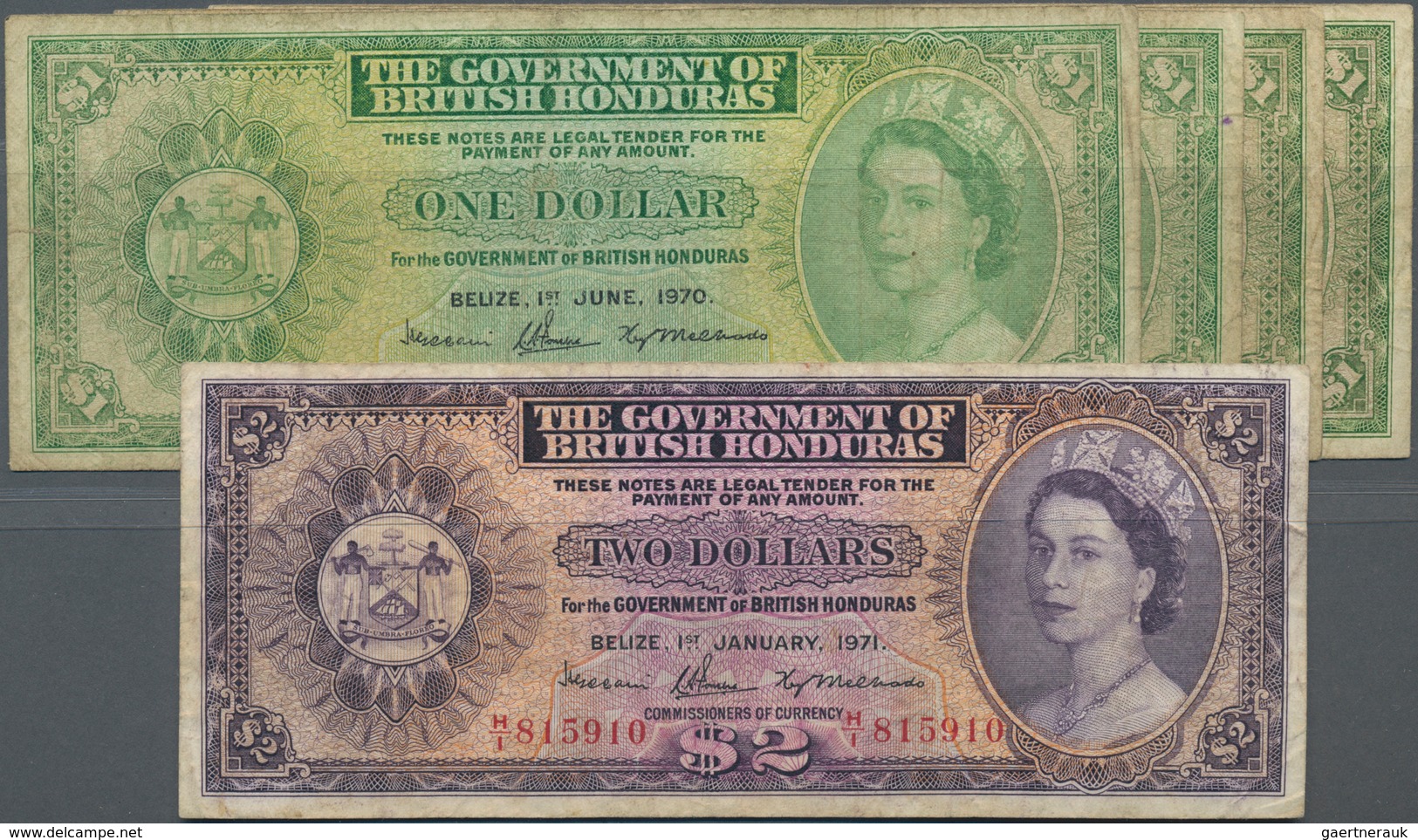 British Honduras: The Government Of British Honduras, Very Nice And Rare Set With 5 Banknotes Compri - Honduras