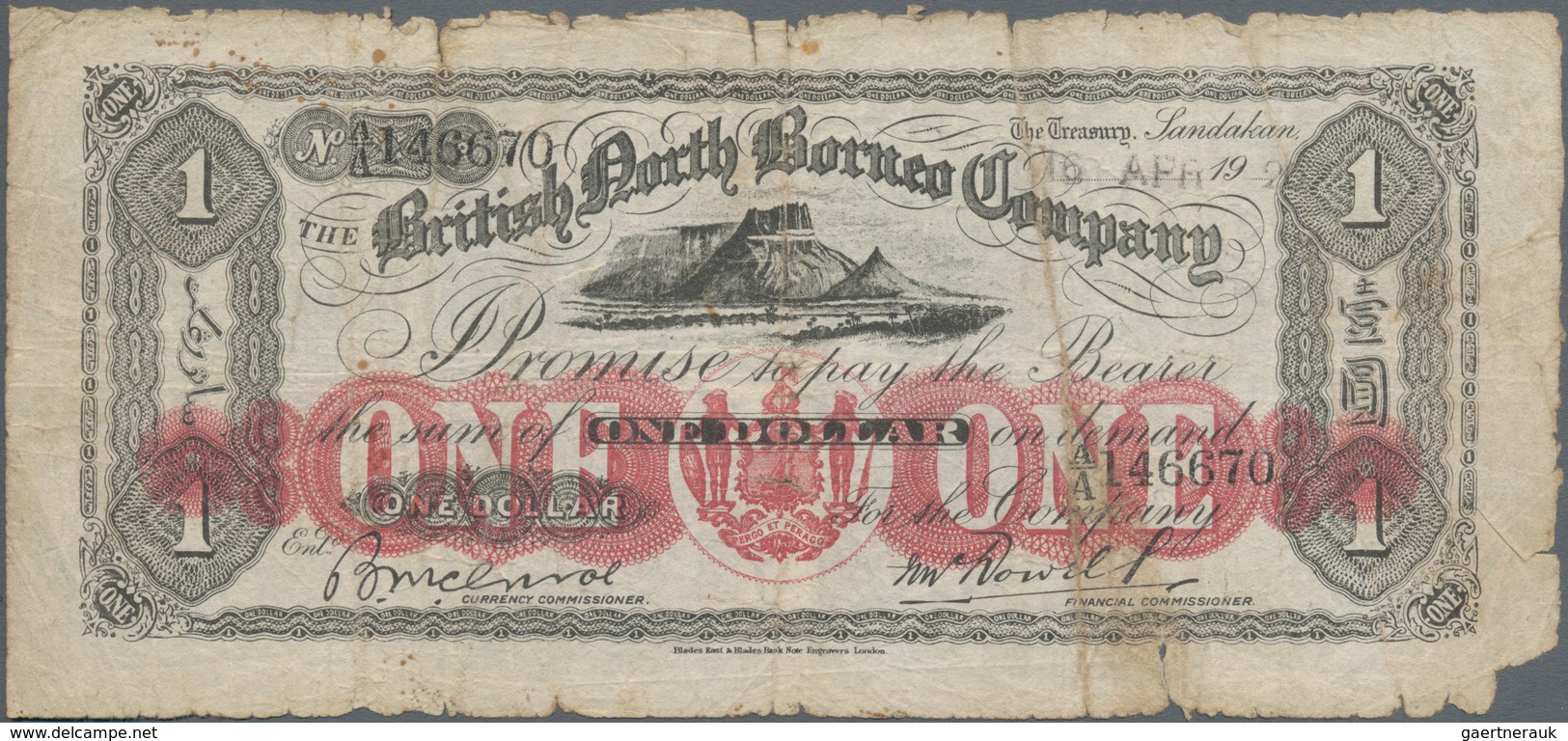 British North Borneo: The British North Borneo Company 1 Dollar 1925, P.15, Still A Great Note Even - Other - Africa