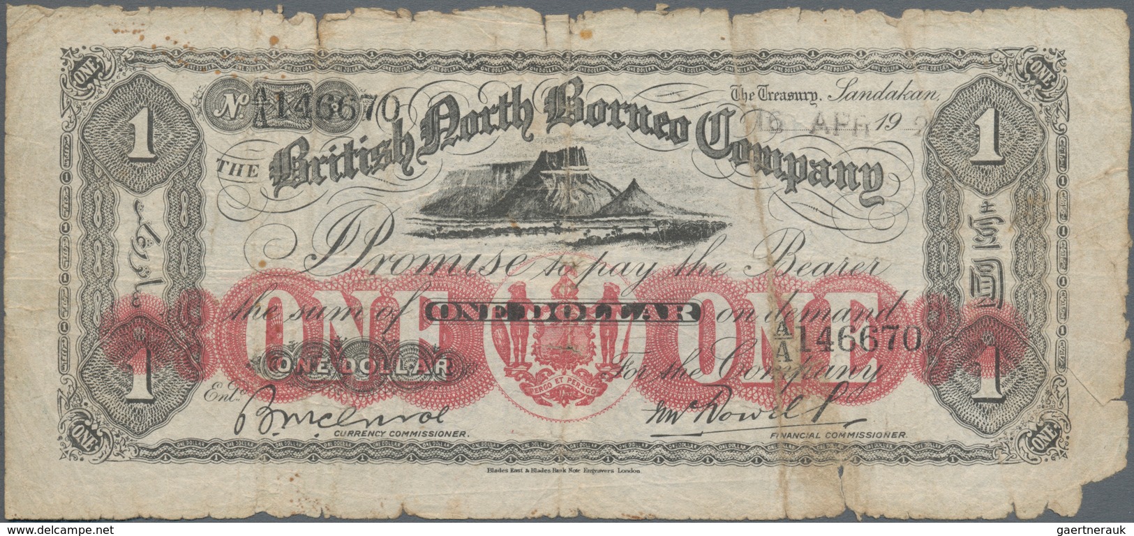 British North Borneo: The British North Borneo Company 1 Dollar 1925, P.15, Still A Great Note Even - Sonstige – Afrika