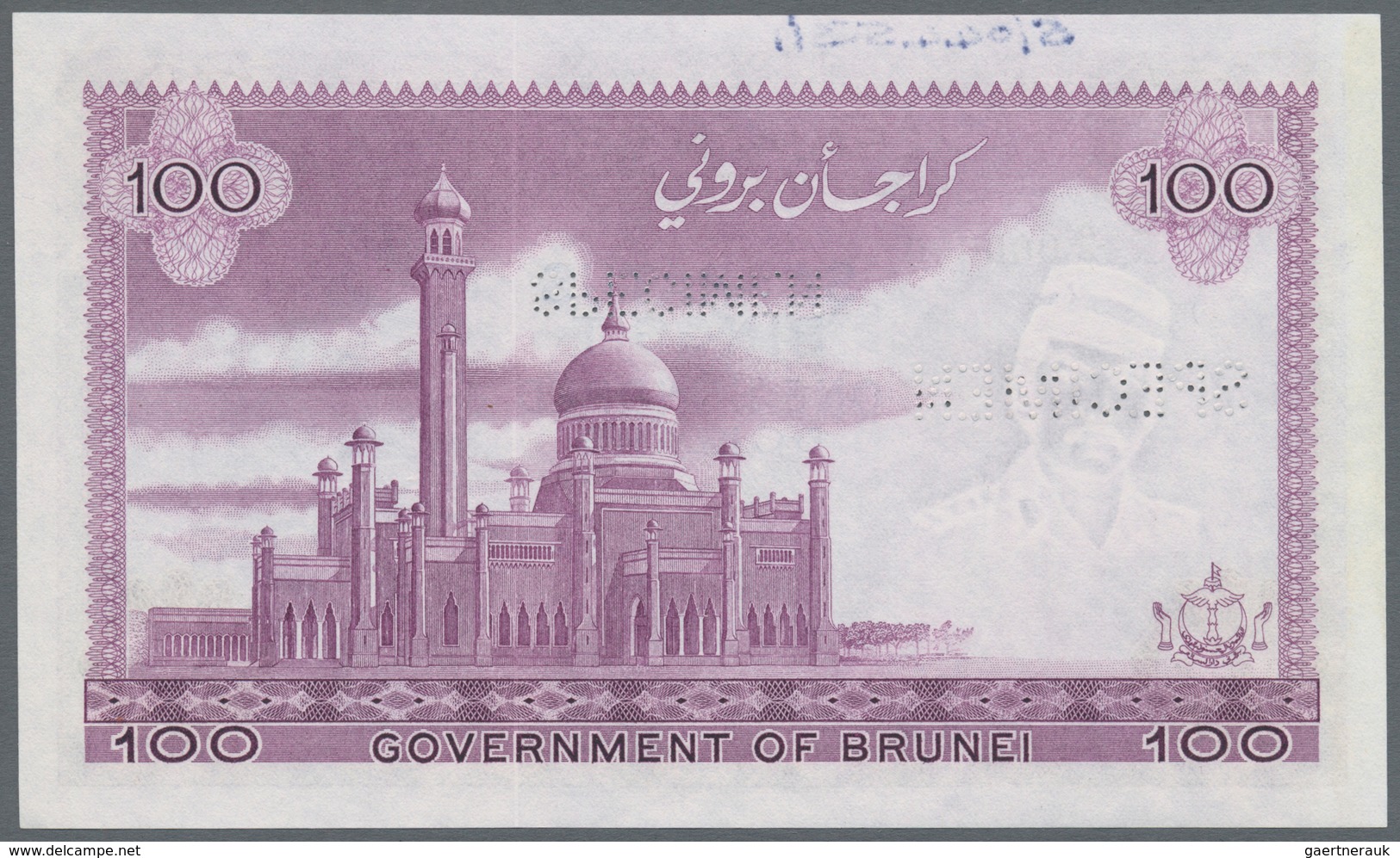 Brunei: Government Of Brunei 100 Ringgit 1976 SPECIMEN, P.10as With Perforation "Specimen" And Seria - Brunei