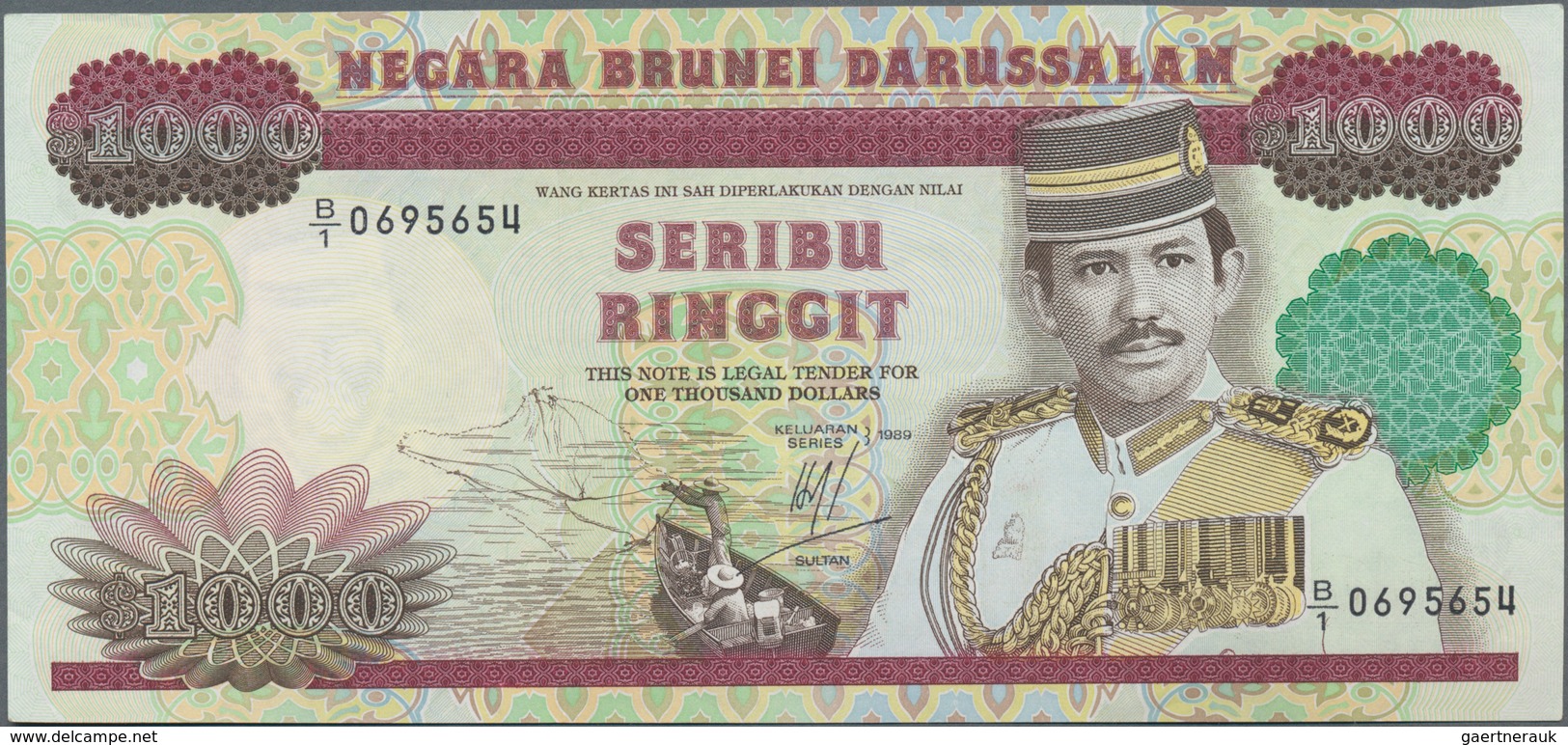 Brunei: Negara Brunei Darussalam 1000 Ringgit 1989, P.19, Completely Unfolded And Almost Perfect Con - Brunei