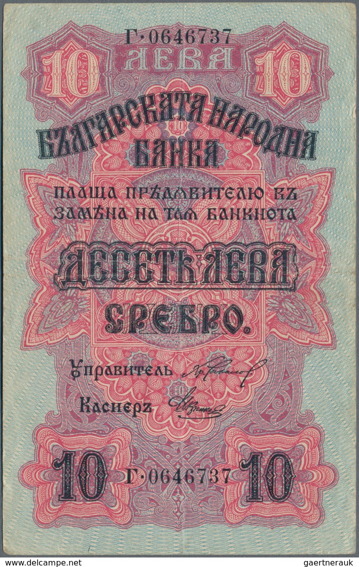 Bulgaria / Bulgarien: Very rare set with 8 banknotes comprising 10 Leva Srebro ND(1904) P.3b (VF), 2