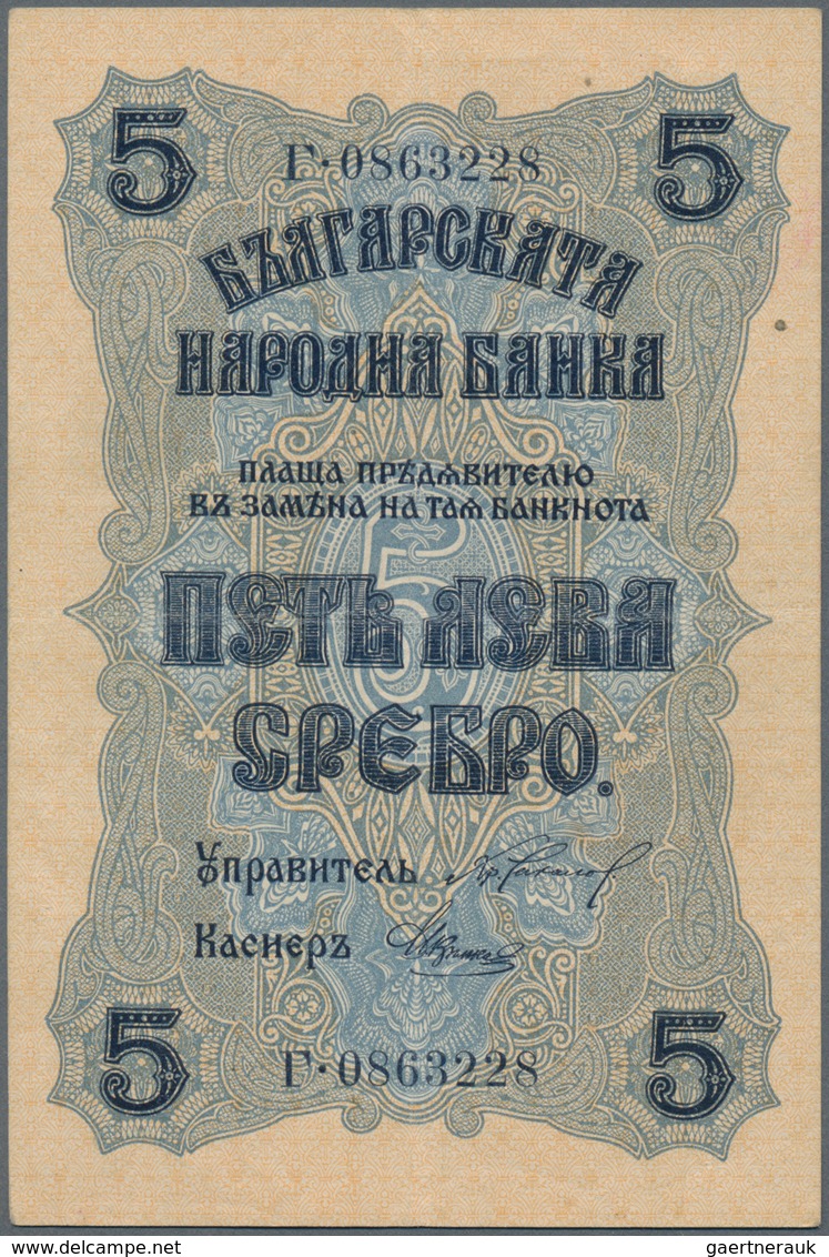 Bulgaria / Bulgarien: Lot With 3 Banknotes Of The ND(1916) Issue Comprising 5 Leva Srebro P.16 (VF+) - Bulgarien