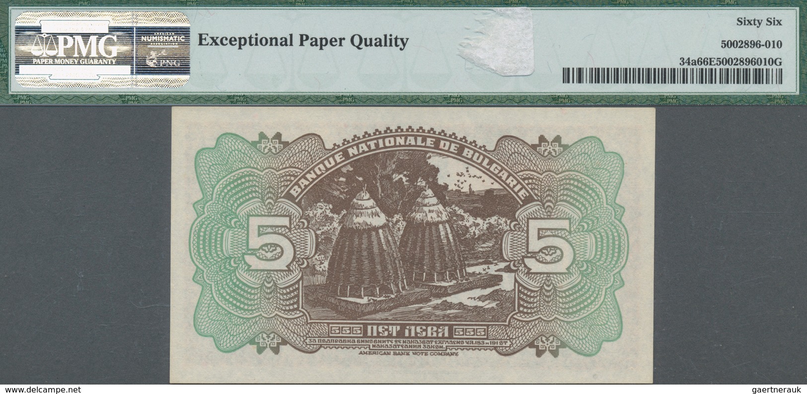 Bulgaria / Bulgarien: National Bank Of Bulgaria 5 Leva 1922, P.34a In Perfect Condition, PMG Graded - Bulgarien