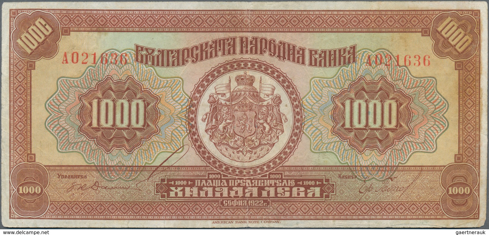 Bulgaria / Bulgarien: 1000 Leva 1922, P.40, Still Nice With Bright Colors, Lightly Pressed With A Fe - Bulgarie