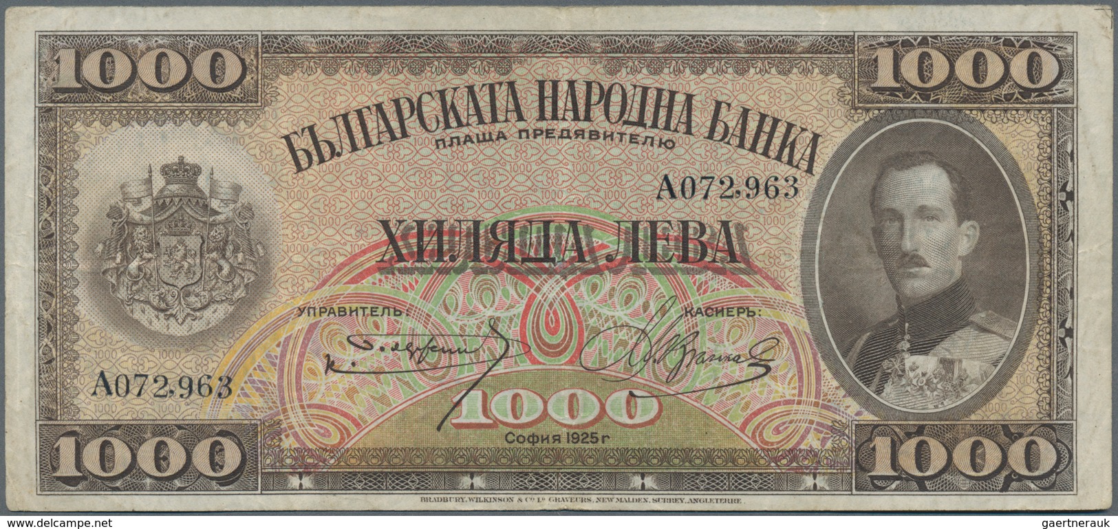 Bulgaria / Bulgarien: 1000 Leva 1925, P.48, Nice Original Shape With Several Folds And Lightly Toned - Bulgarie