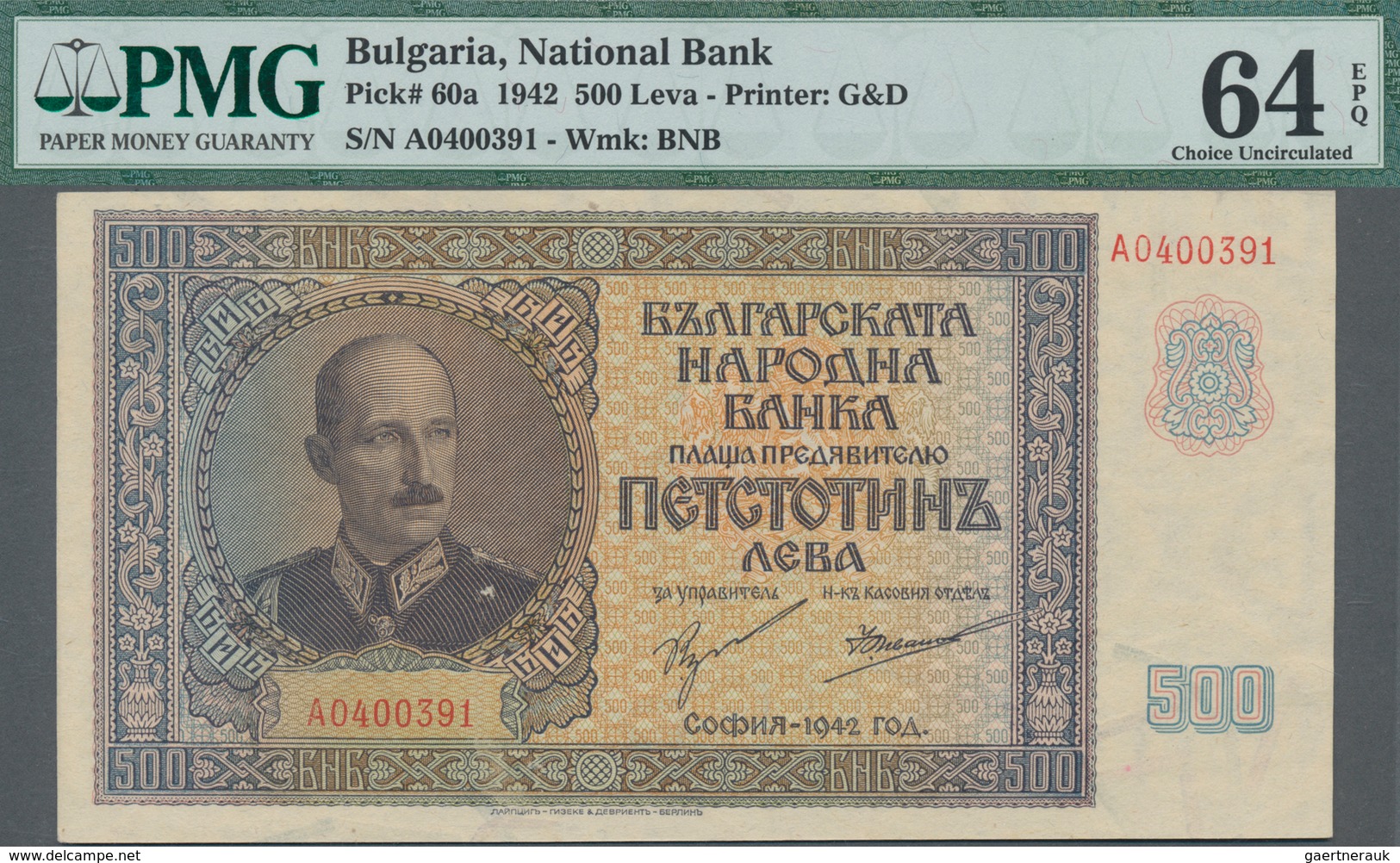 Bulgaria / Bulgarien: National Bank Of Bulgaria 500 Leva 1942, P.60a In Perfect Condition, PMG Grade - Bulgarien