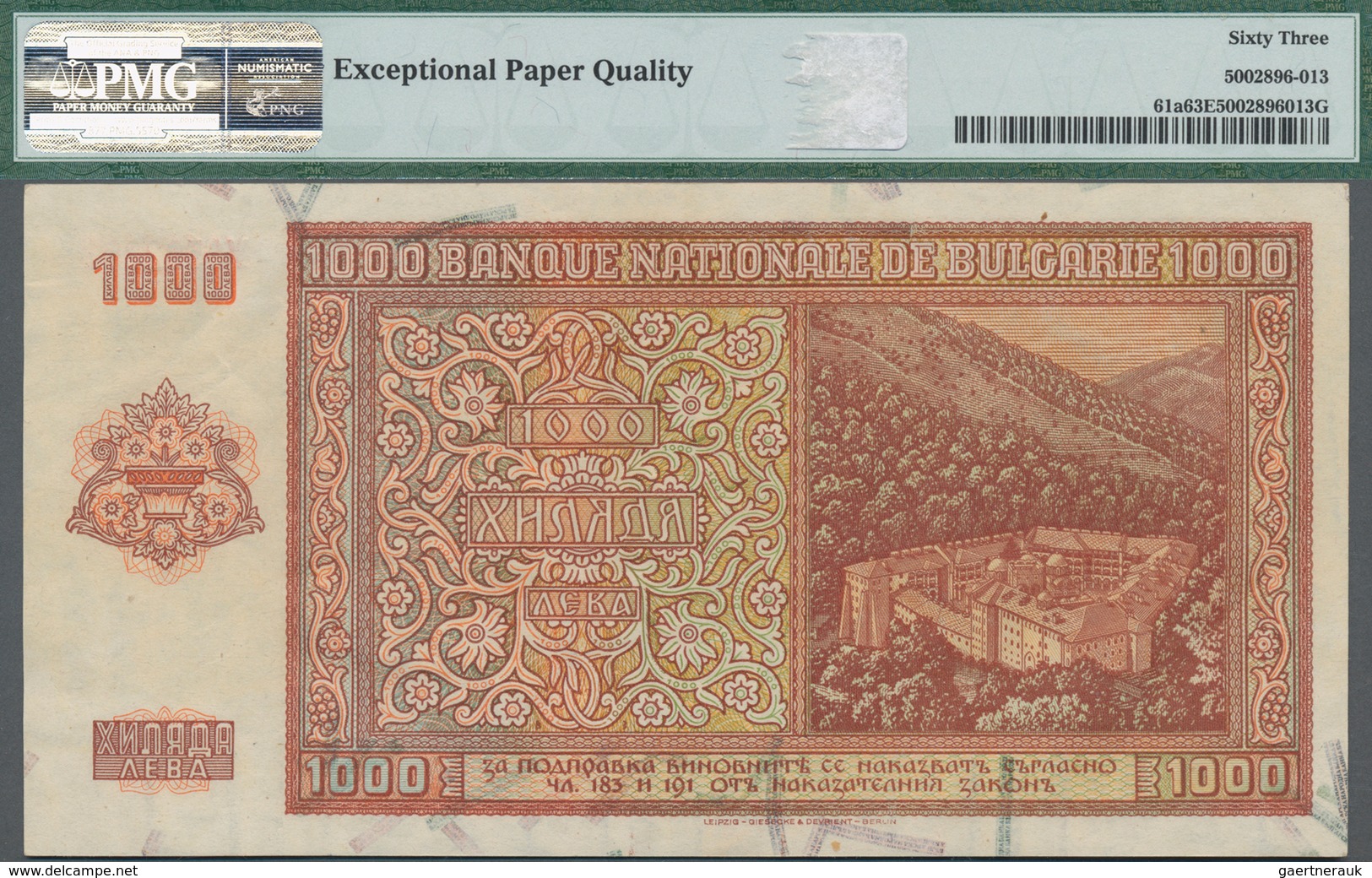 Bulgaria / Bulgarien: National Bank Of Bulgaria 1000 Leva 1942, P.61, Excellent Condition And PMG Gr - Bulgarie