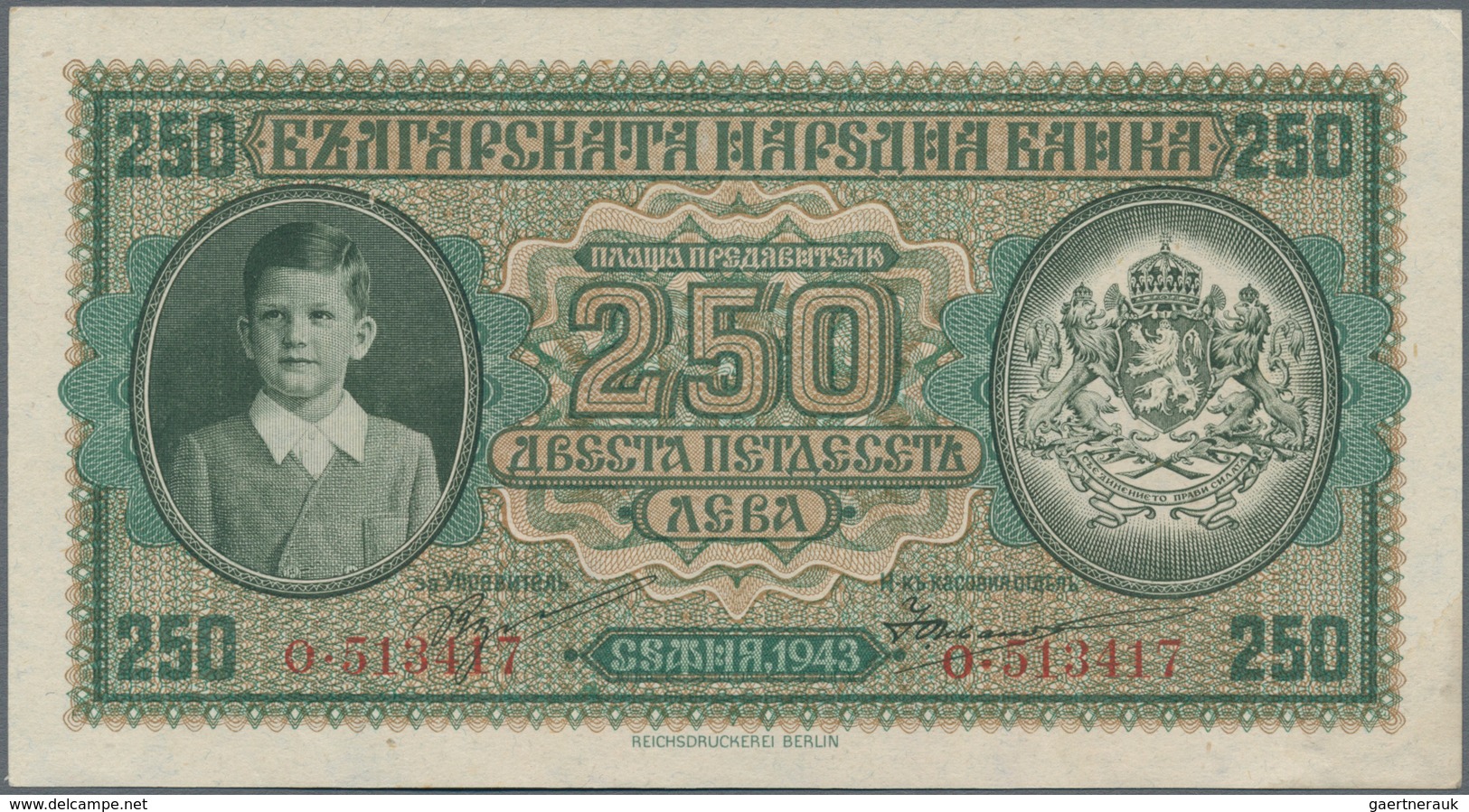 Bulgaria / Bulgarien: Pair With 250 Leva 1943 P.65 (XF+) And 500 Leva 1943 P.66 (VF). (2 Pcs.) - Bulgarien