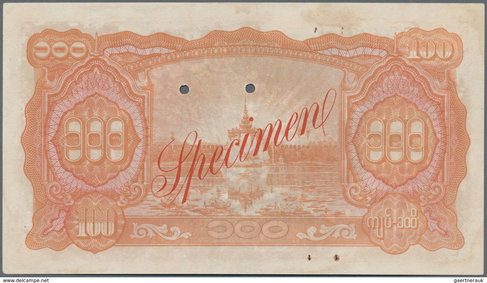 Burma / Myanmar / Birma: Burma State Bank 100 Kyats ND(1944) SPECIMEN, P.21s With Red Overprint "Spe - Myanmar