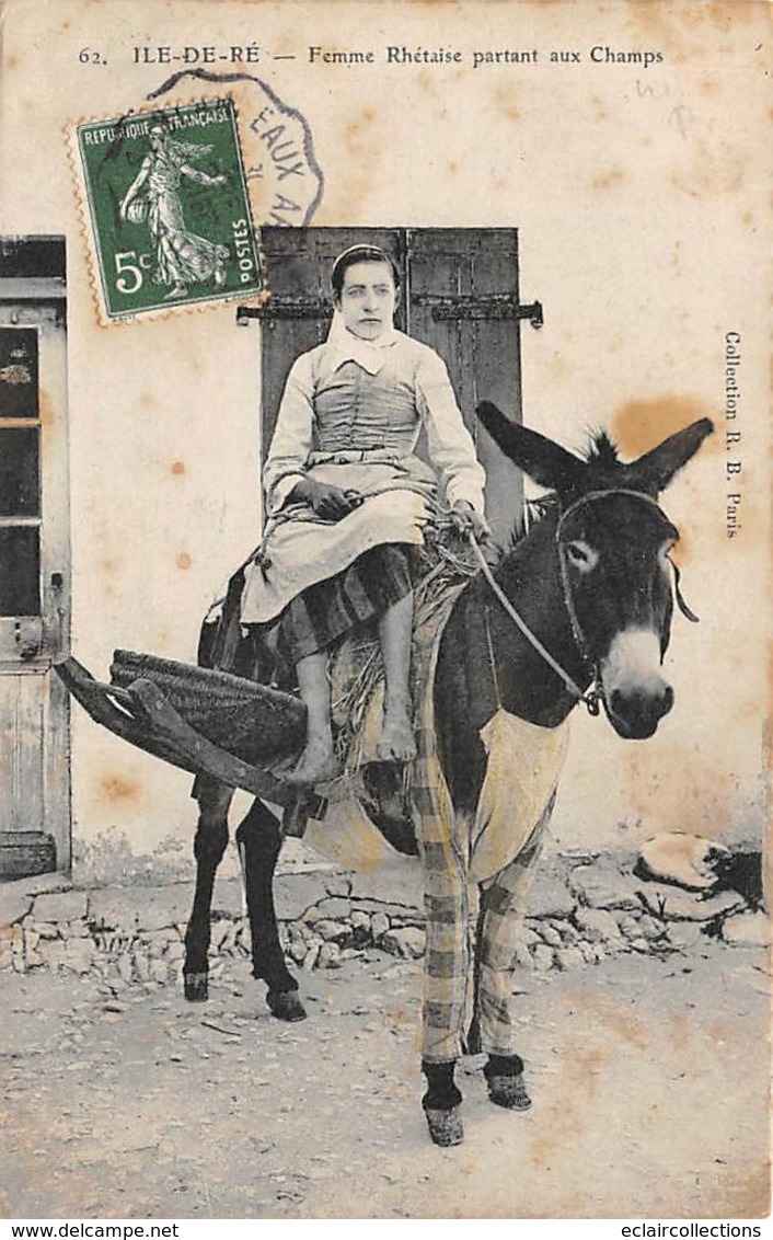 Ile De Ré.    17        Femme Rhéthaise Partant Aux Champs . Ane En Culotte            (voir Scan) - Ile De Ré