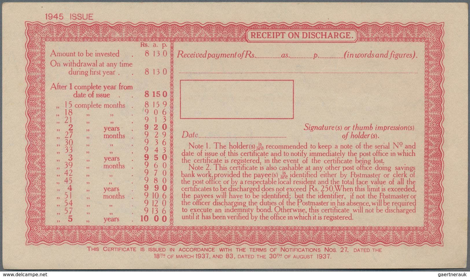 Burma / Myanmar / Birma: Set with 10 pcs. 10 Rupees Post Office 5-Year Cash Certificate, series 1945