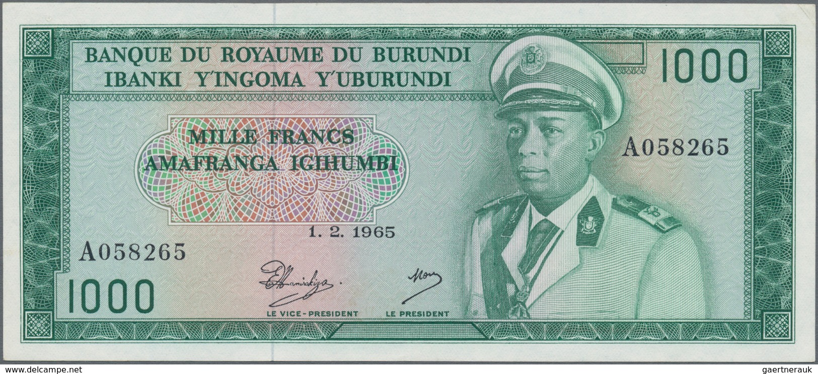 Burundi: Banque Du Royaume Du Burundi 1000 Francs 1965, P.14, Highly Rare Banknote In Excellent Cond - Burundi