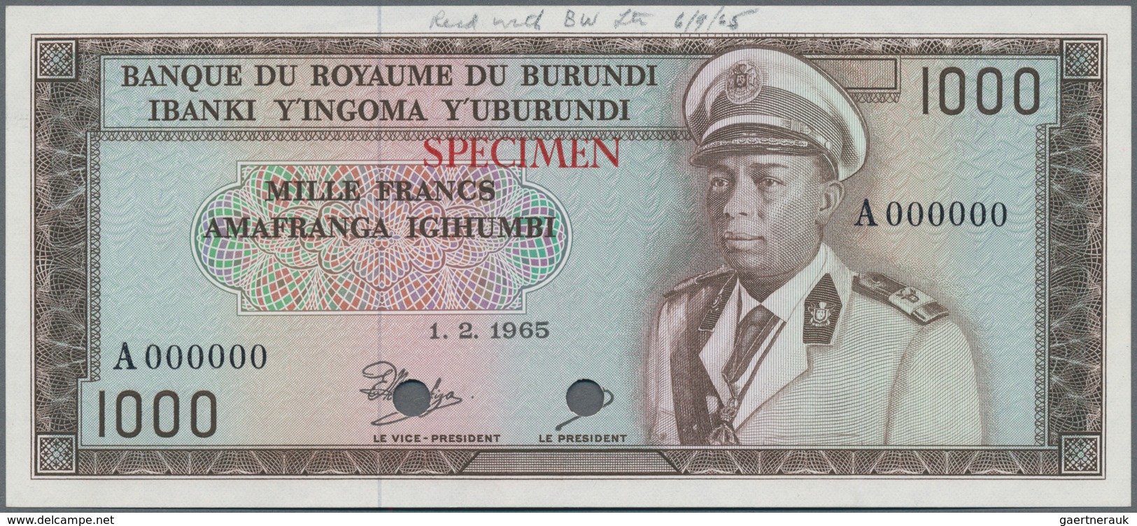 Burundi: Banque Du Royaume Du Burundi 1000 Francs 1965 Color Trial SPECIMEN In Brown Instead Of Gree - Burundi