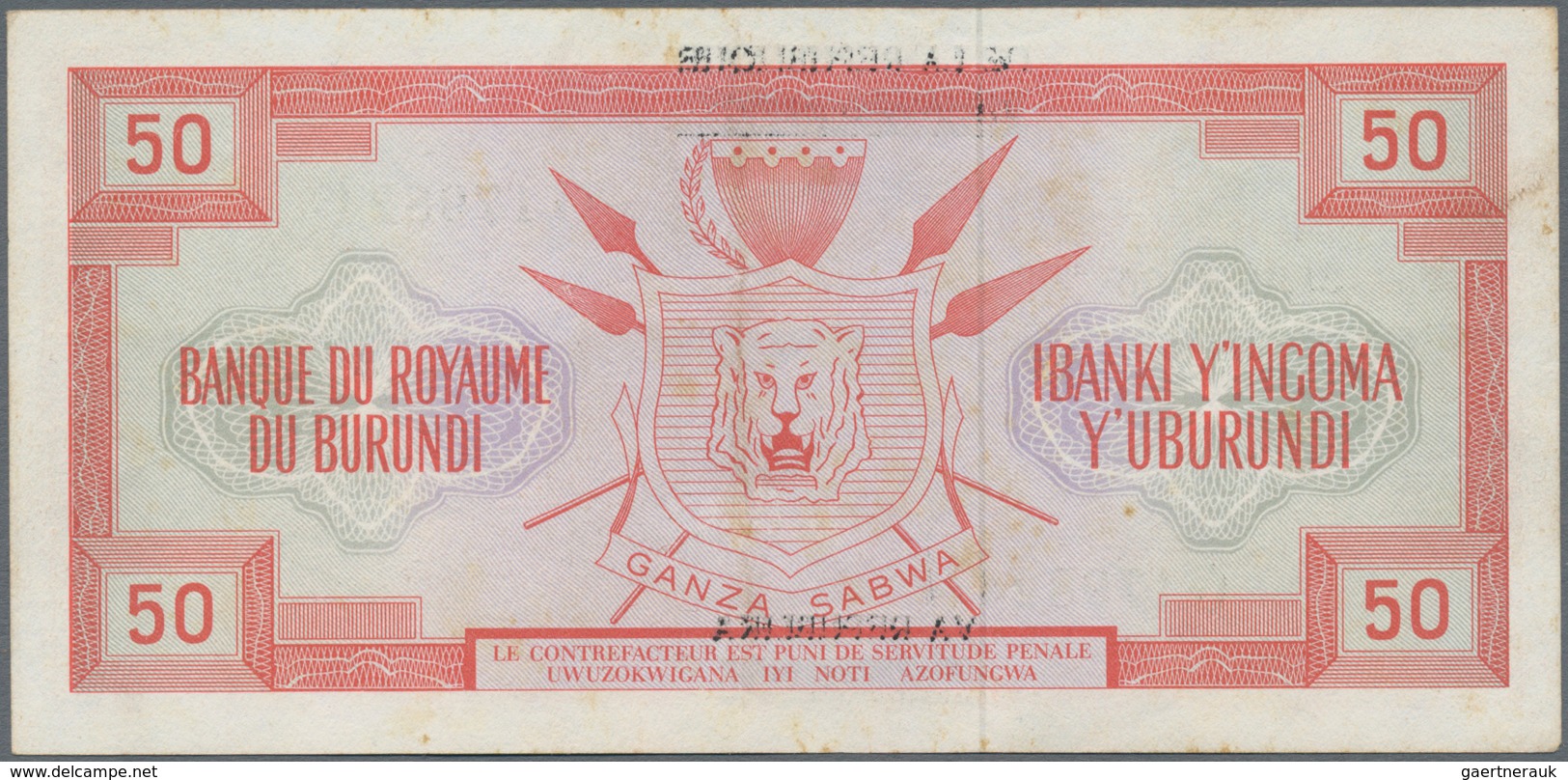 Burundi: Banque De La République Du Burundi 50 Francs 1964, P.16a, Soft Vertical Bend At Center And - Burundi